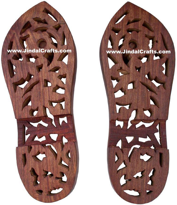 Hand Carved Wooden Paduka Hindu Religious Artifact Indian Handicrafts Arts