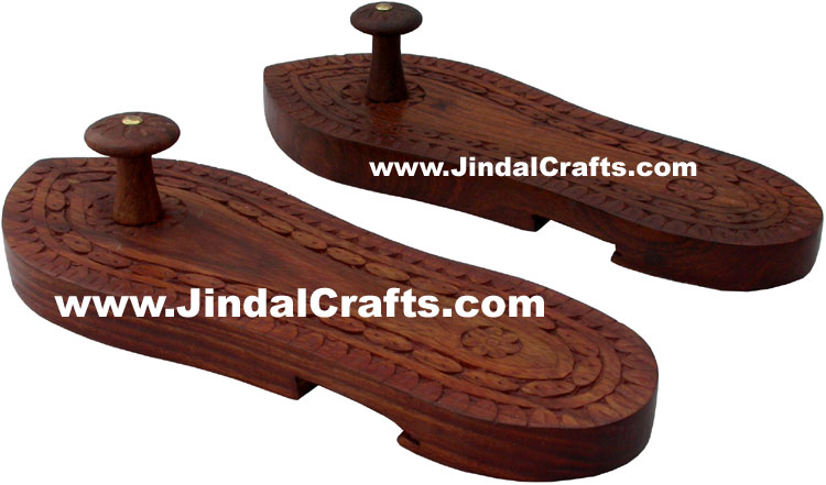 Hand Carved Wooden Paduka Hindu Religious Artifact Indian Handicrafts Crafts