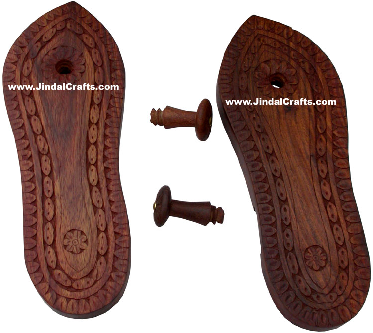Hand Carved Wooden Paduka Hindu Religious Artifact Indian Handicrafts Crafts