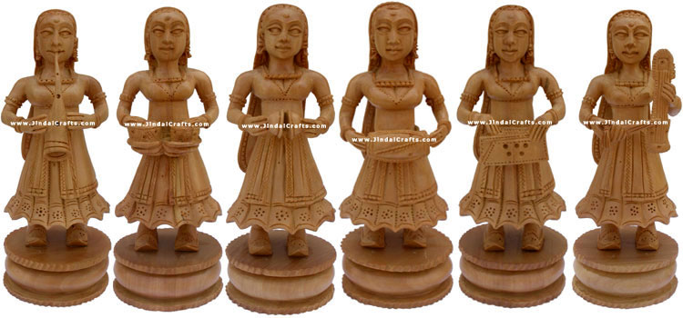 Set of 6 Musical Dolls - Wooden Carving Handmade Traditional Indian Artifacts