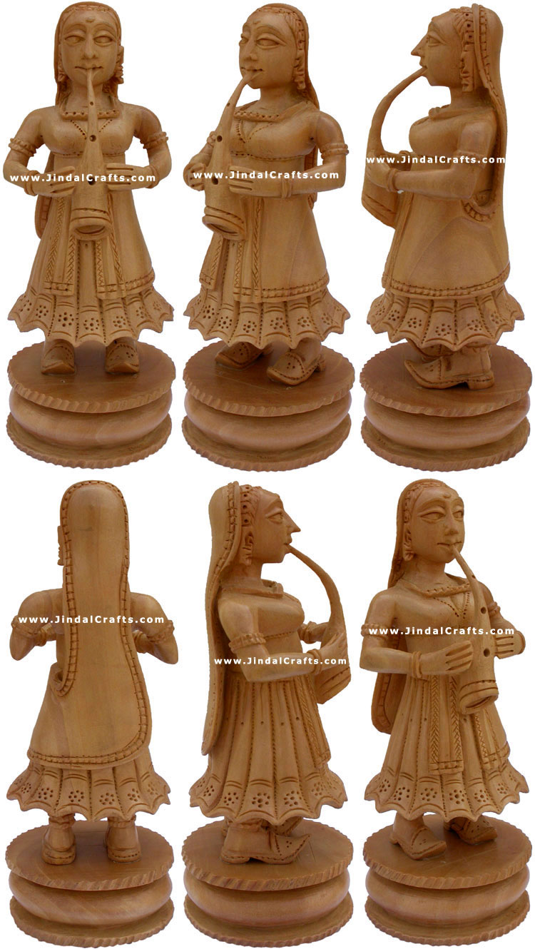 Set of 6 Musical Dolls - Wooden Carving Handmade Traditional Indian Artifacts
