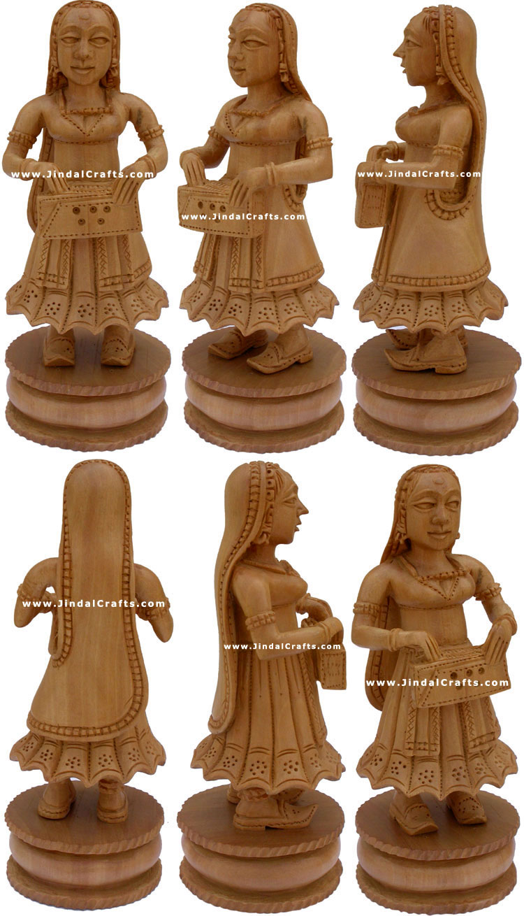 Set of 6 Musical Dolls - Wooden Carving Handmade Traditional Indian Artifacts