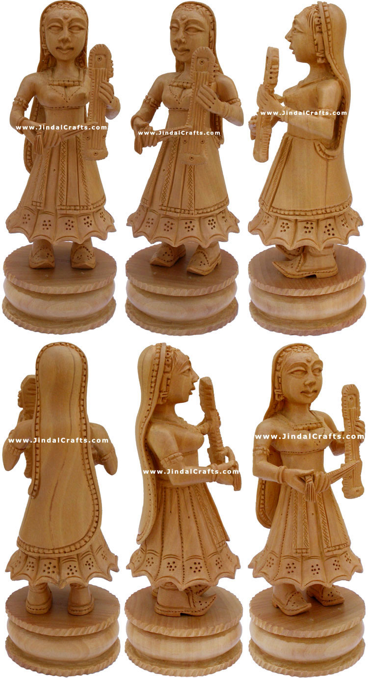 Set of 6 Musical Dolls - Wooden Carving Handmade Traditional Indian Artifacts