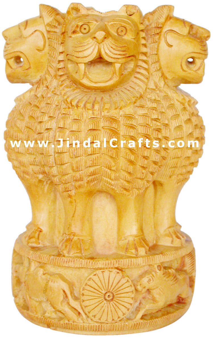 Hand Carved Natiional Symbol of India Ashoka Head Art