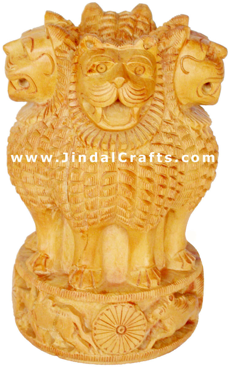 Hand Carved Natiional Symbol of India Ashoka Head Art