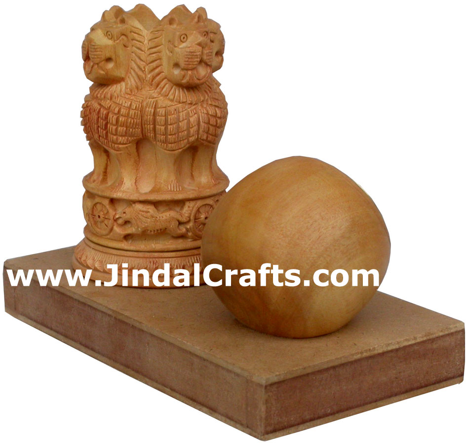 Ashok Stambh Pen Stand with Clock National Emblem of India Wooden Figure