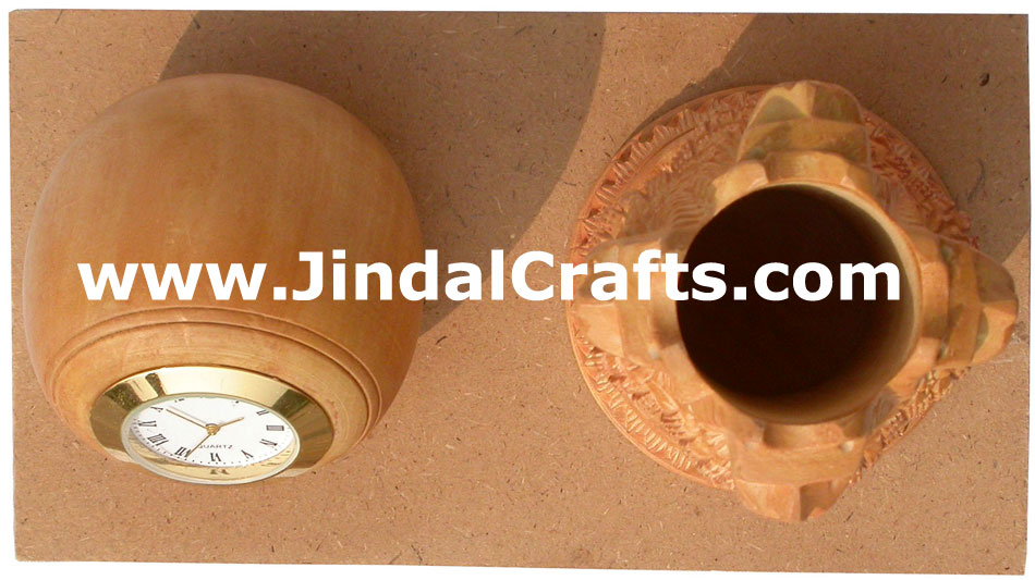 Ashok Stambh Pen Stand with Clock National Emblem of India Wooden Figure