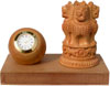 Ashok Stambh Pen Stand with Clock National Emblem of India Wooden Figure