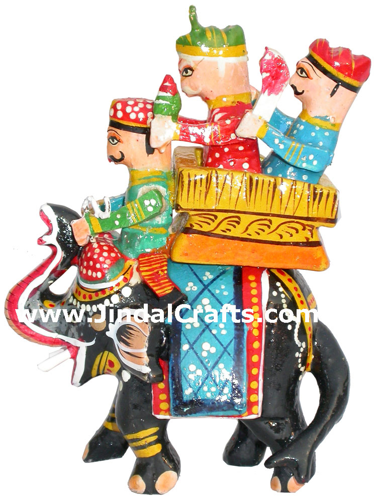 King Hunting on Elephant Hand Carved India Artifacts