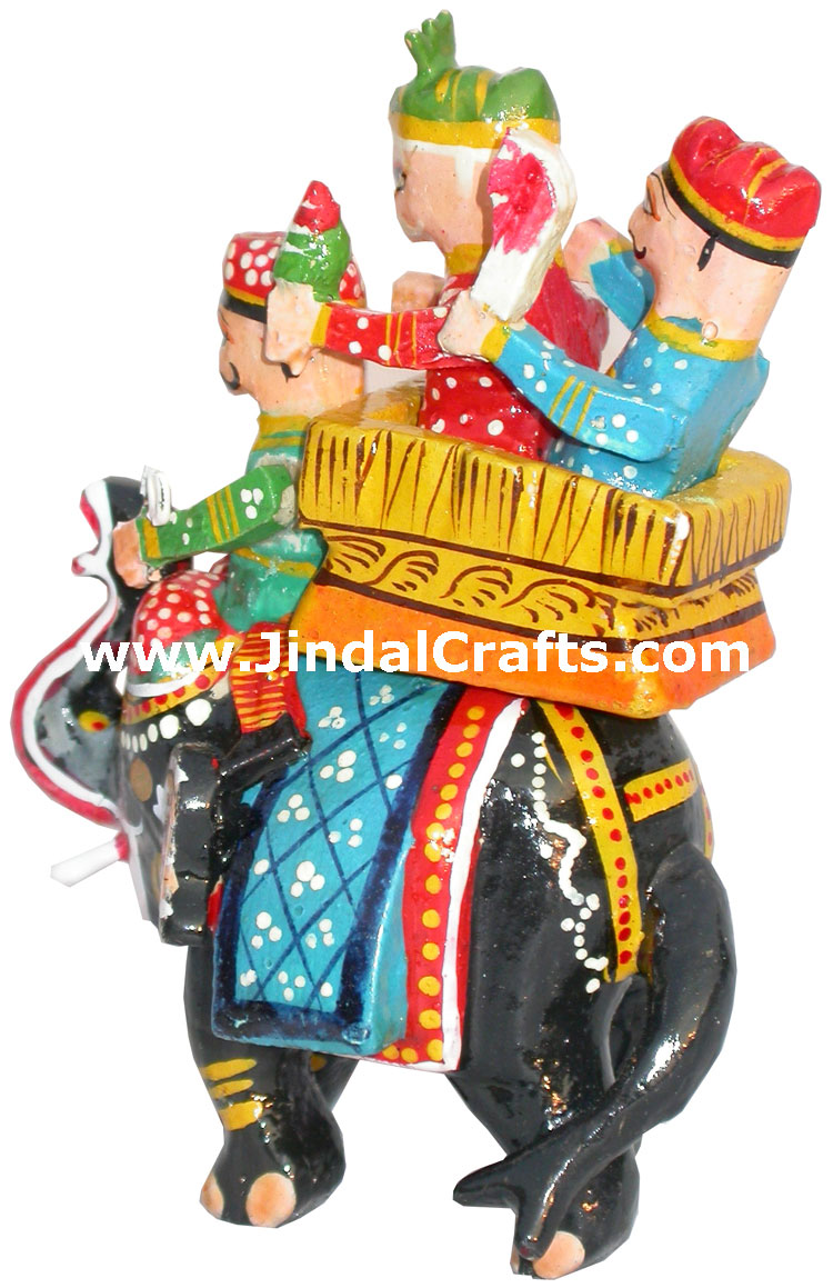 King Hunting on Elephant Hand Carved India Artifacts