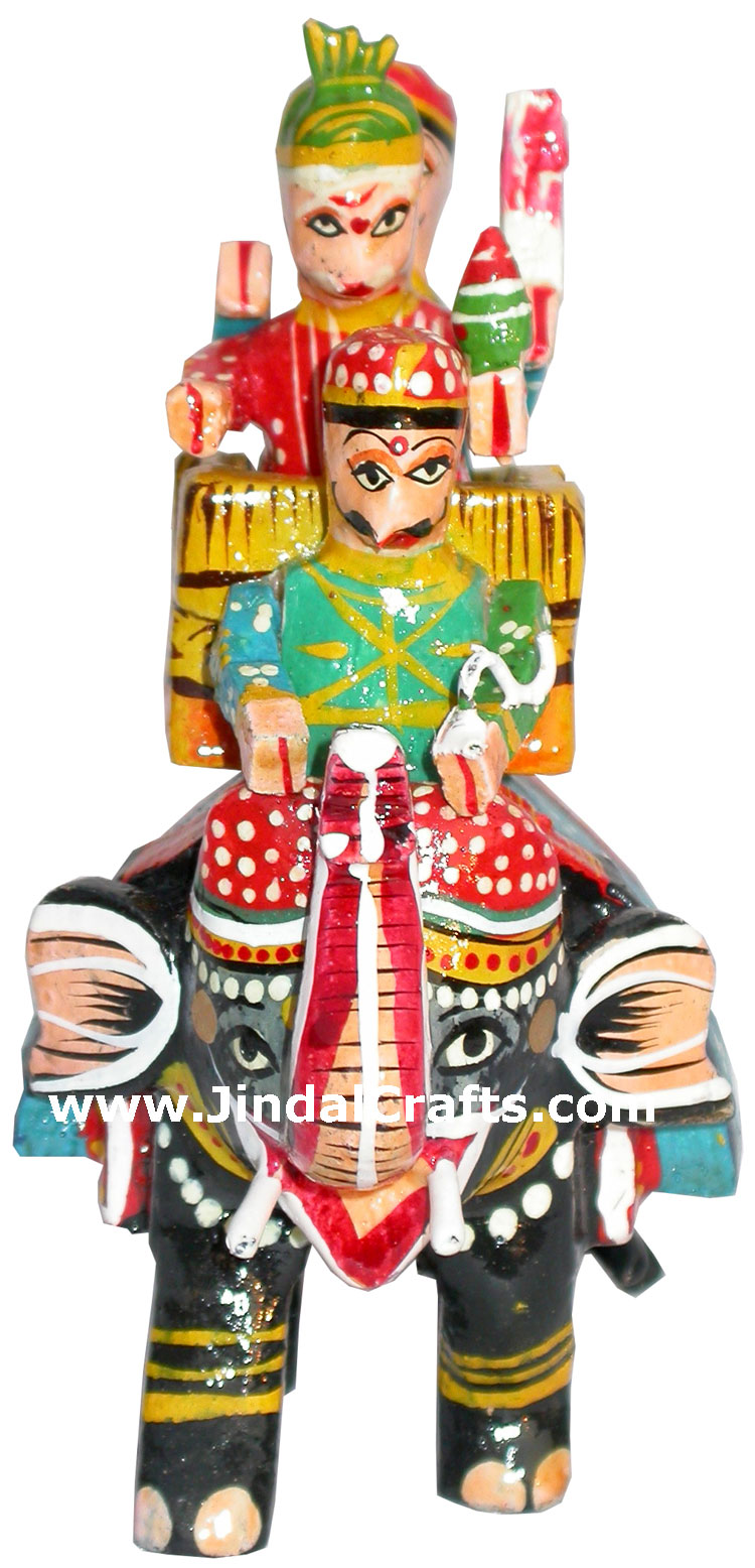 King Hunting on Elephant Hand Carved India Artifacts