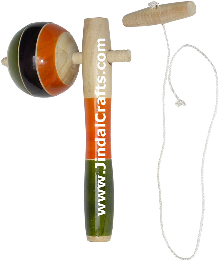 Stick Spinning Top - Handmade Wooden Toy from India