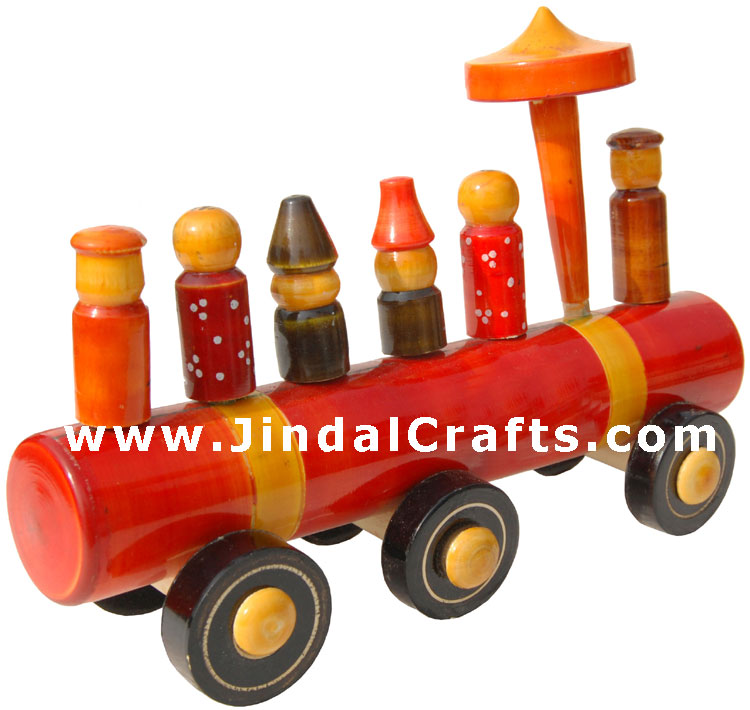 Handmade Handpainted Wooden Rail Engine Toy India