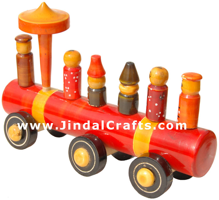 Handmade Handpainted Wooden Rail Engine Toy India