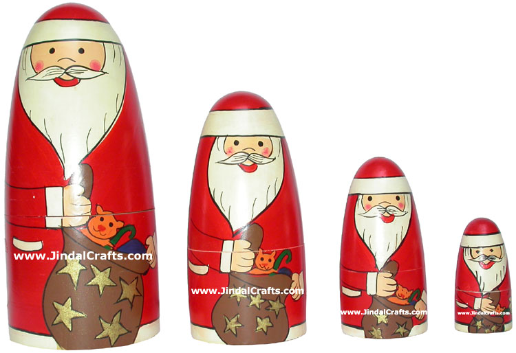 Santa Claus Nested Dolls - Handmade Wooden Stacking Art