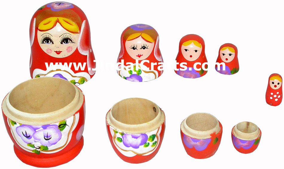 Nested Dolls Set Indian Art Craft Handicraft Traditional Figure Nesting Wooden