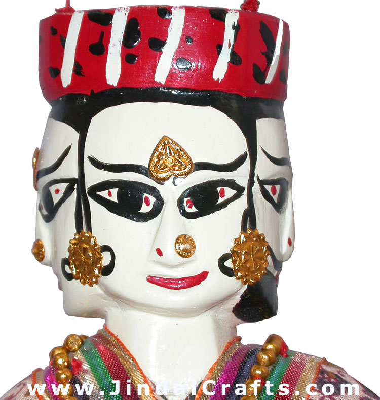 Handmade Rare Four Faced Wooden Puppet India Folk Art