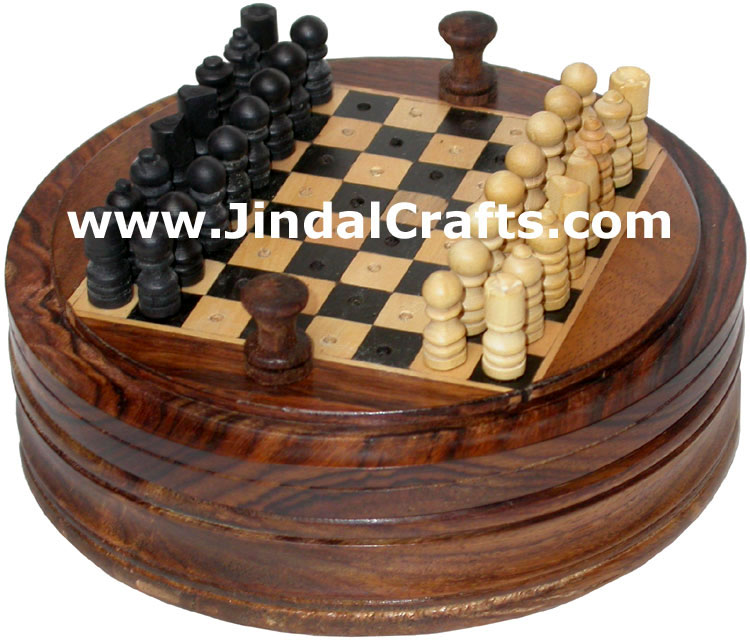 Chess Round Box - Handmade Wooden Game