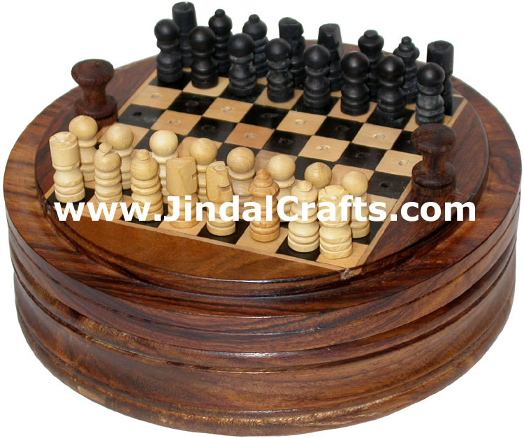 Chess Round Box - Handmade Wooden Game