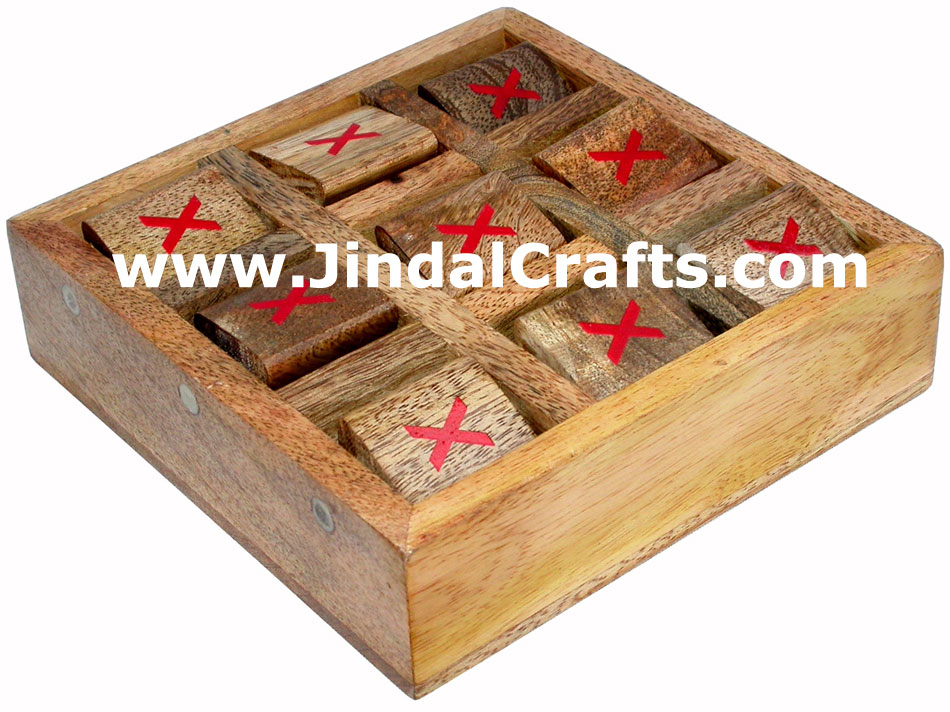 Wooden Tic Tac Toe Game Indian Art Craft Handicraft Traditional Game