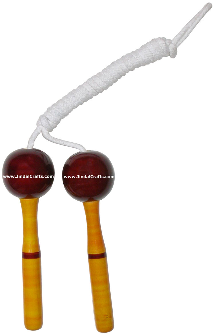Wooden Skipping Jump Rope Hand Painted Natural Colours Health Fitness Exercise