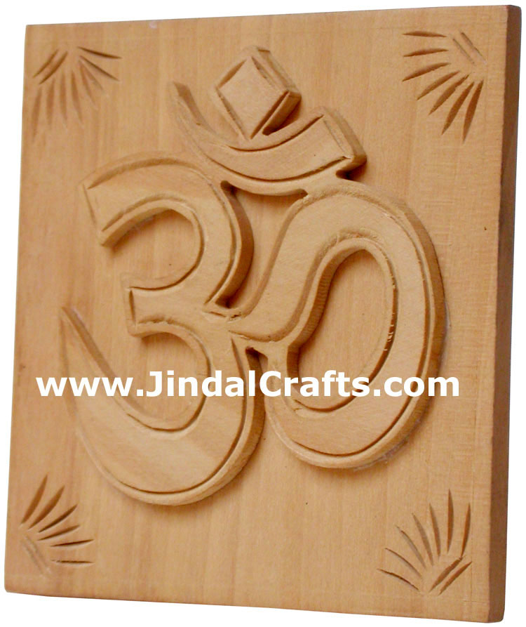 OM Hand Carved Hindu Religious Wooden Symbol from India