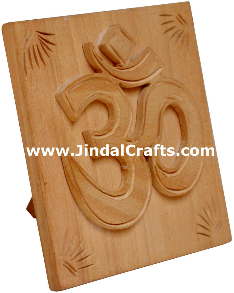 OM Hand Carved Hindu Religious Wooden Symbol from India